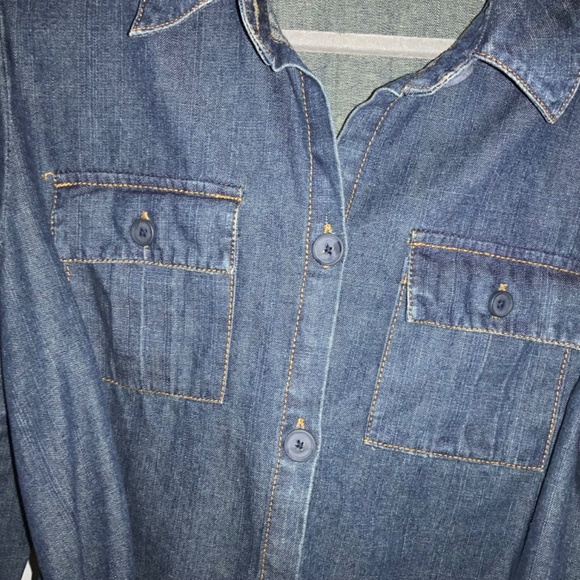 Classic Elements denim button front blouse Sz L balloon 3/4 sleeve - Picture 3 of 6